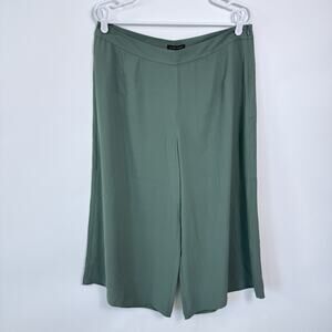 Eileen Fisher Silk Culotte Pants Womens Size 12 Nori Green Wide Leg‎ Capri NWT